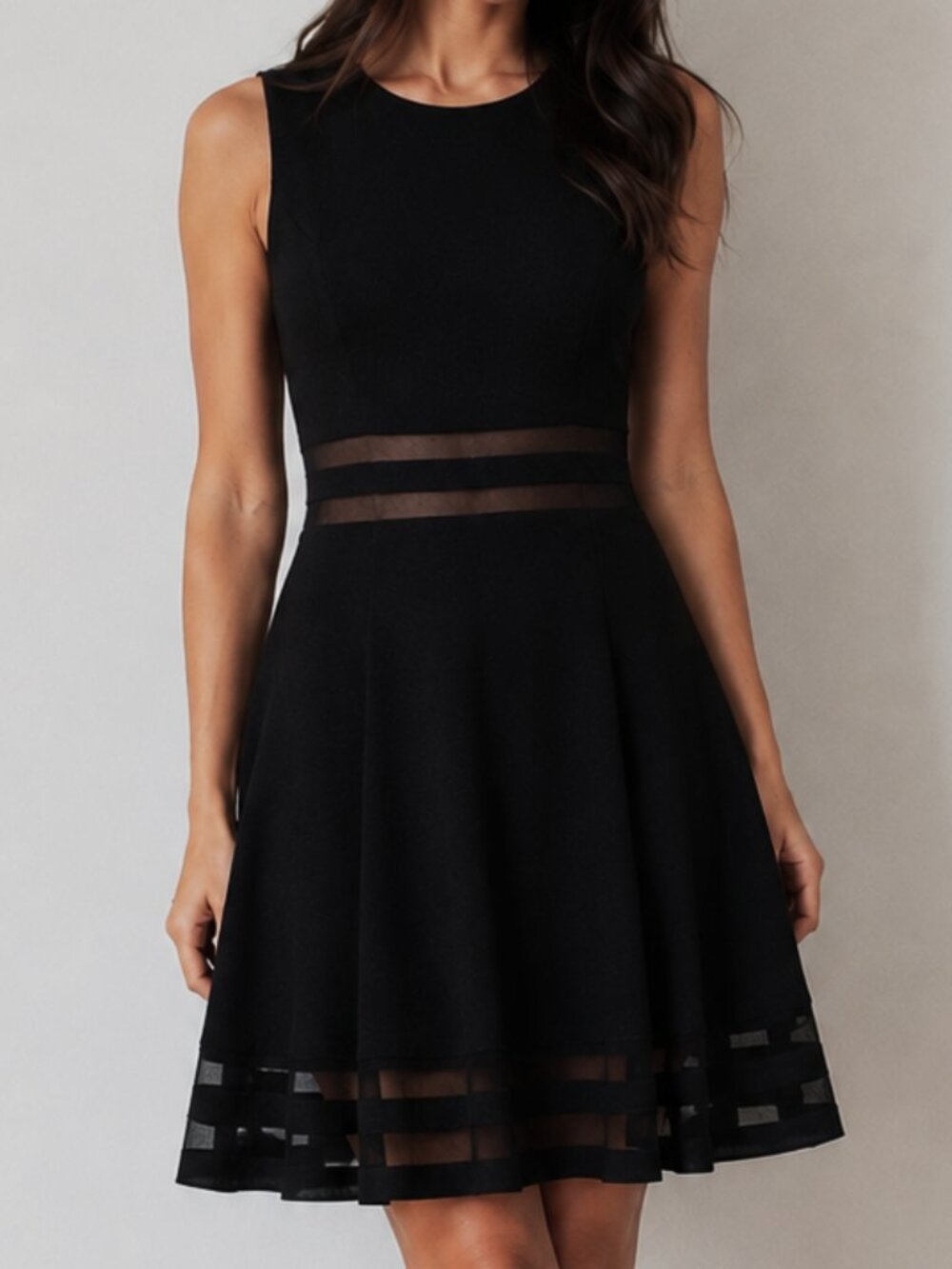 Calvin Klein Black Dress NWT Womens Size 8 Mesh Insert Fit Flare A Line Cocktail